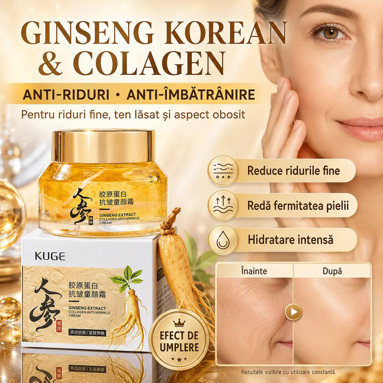 Cremă cu Ginseng Korean & Colagen pentru Riduri Fine și Aspect Îmbătrânit